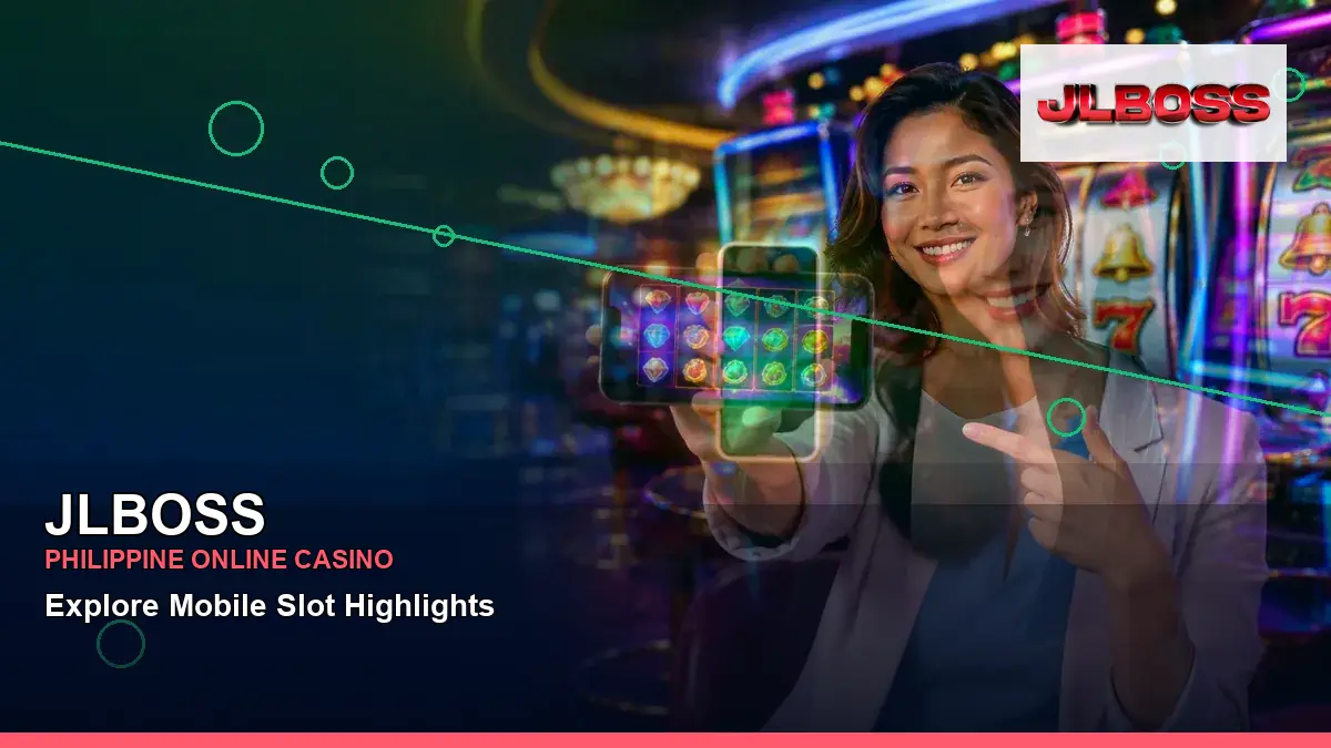 JLBOSS first casino deposit and wallet options featuring an adult Filipina casino host with a wide-action composition — view