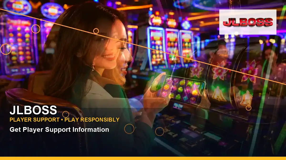 JLBOSS adventure online slot games featuring an adult Filipina casino host with a layered collage composition